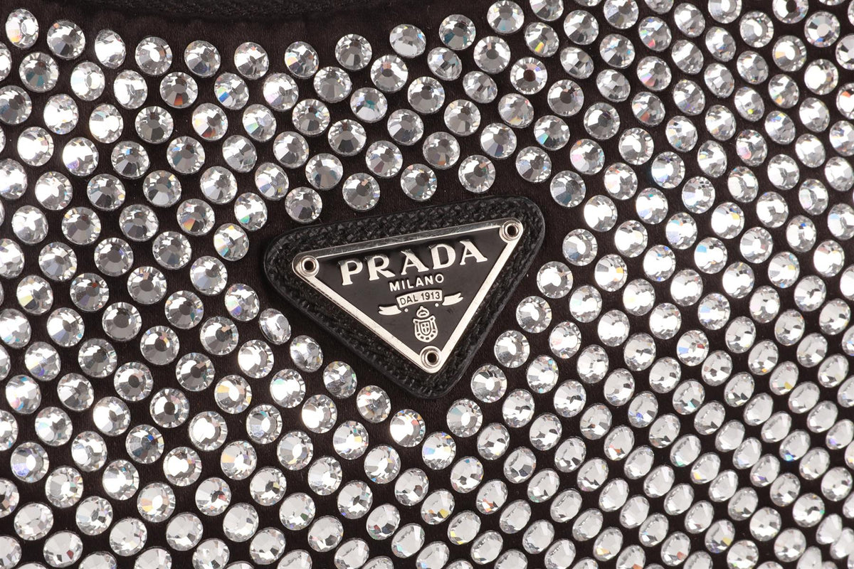 PRADA BLACK RE-EDITION 2000 CRYSTAL AND SATIN SHOULDER BAG