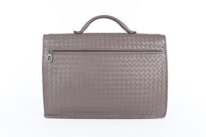 BOTTEGA VENETA GREY INTRECCIATO LEATHER BRIEFCASE