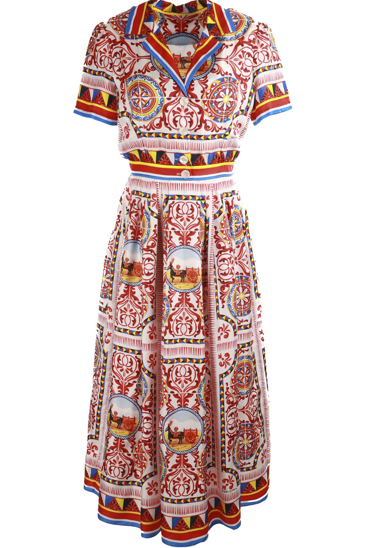 DOLCE & GABBANA MULTI SILK MIDI DRESS IT 42 UK 10