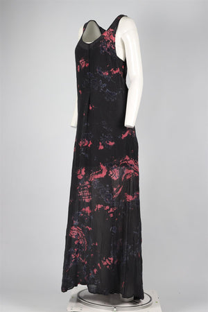 RAQUEL ALLEGRA NAVY AND PINK SILK MAXI DRESS UK 8