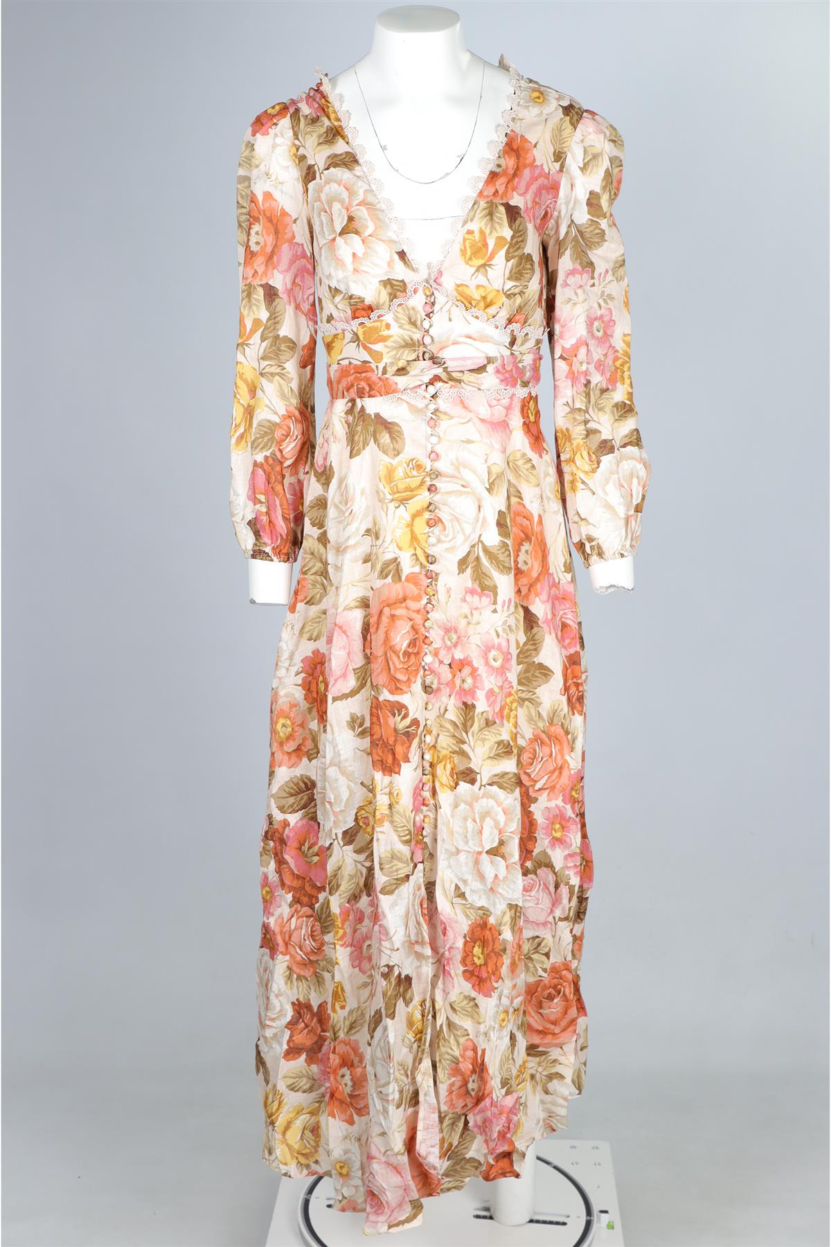 ZIMMERMANN MULTI LINEN MAXI DRESS UK 8