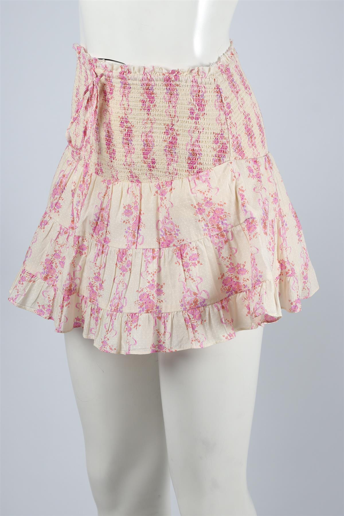 LOVESHACKFANCY CREAM COTTON MINI SKIRT SMALL