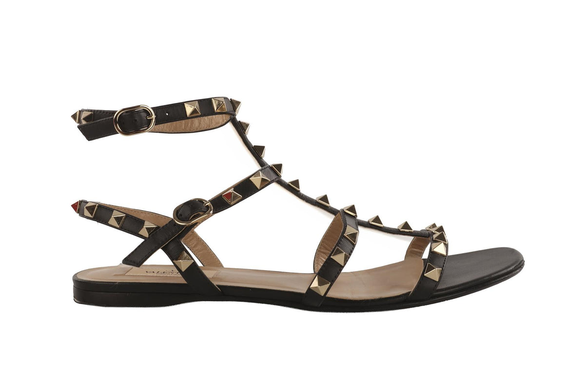 VALENTINO GARAVANI BLACK ROCKSTUD LEATHER SANDALS EU 39 UK 6 US 9