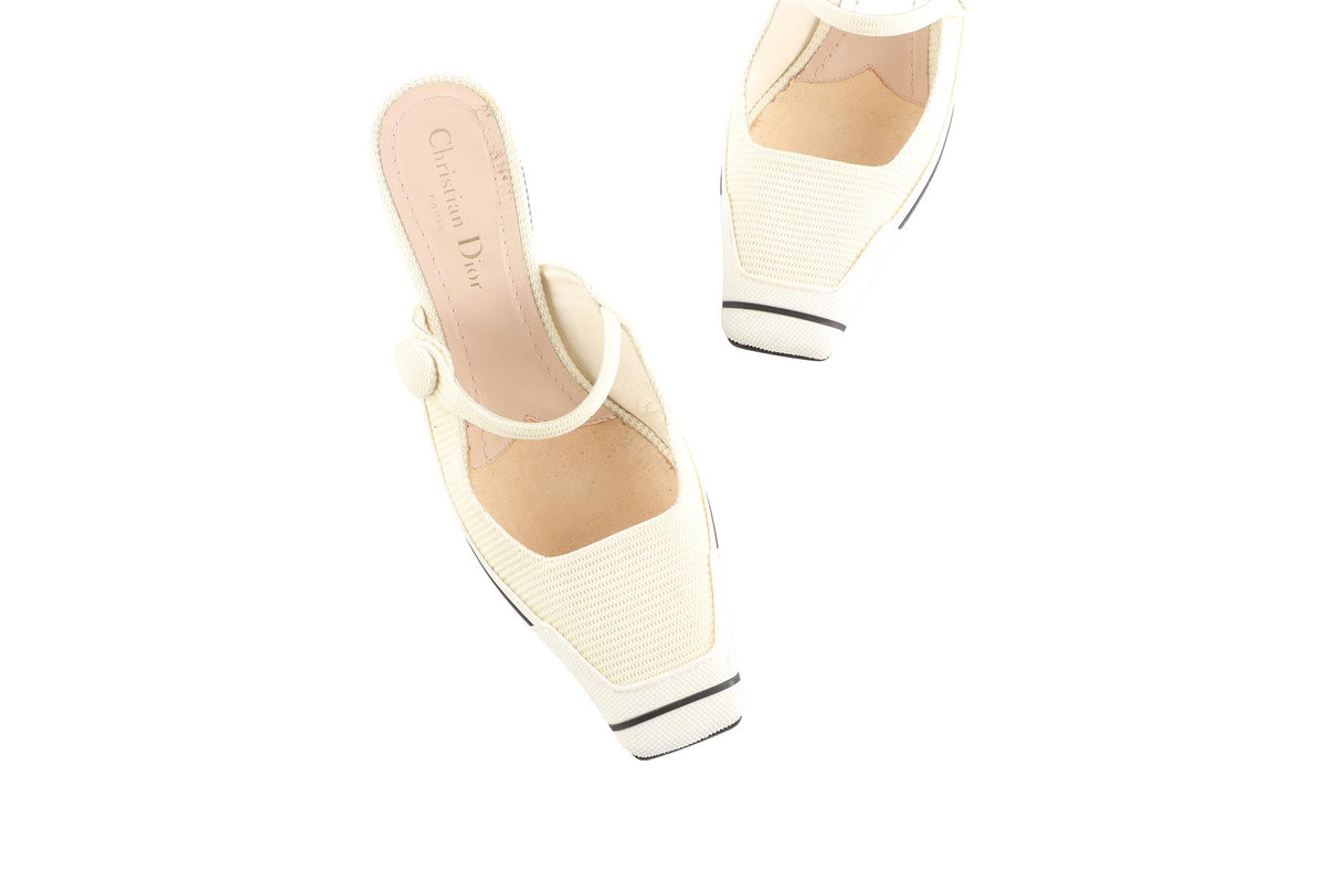 CHRISTIAN DIOR CREAM D MOTION CANVAS MULES EU 38 UK 5 US 8
