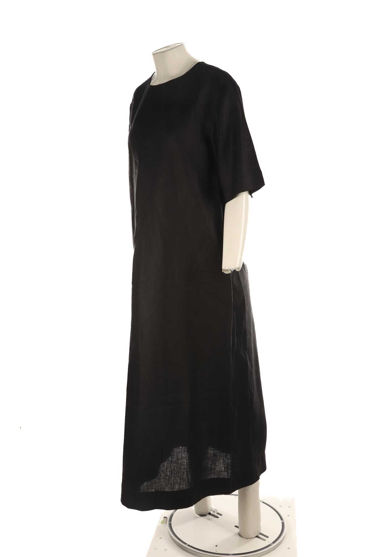ASCENO BLACK LINEN MAXI DRESS SMALL