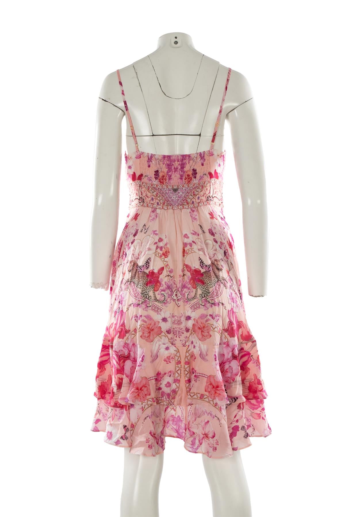 CAMILLA PINK SILK MIDI DRESS MEDIUM
