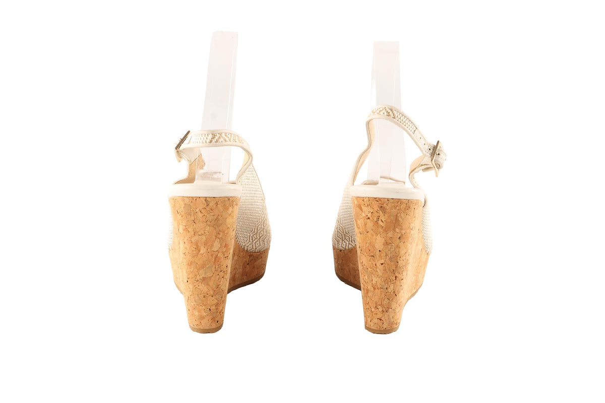 JIMMY CHOO WHITE FABRIC WEDGE SANDALS EU 39.5 UK 6.5 US 9.5