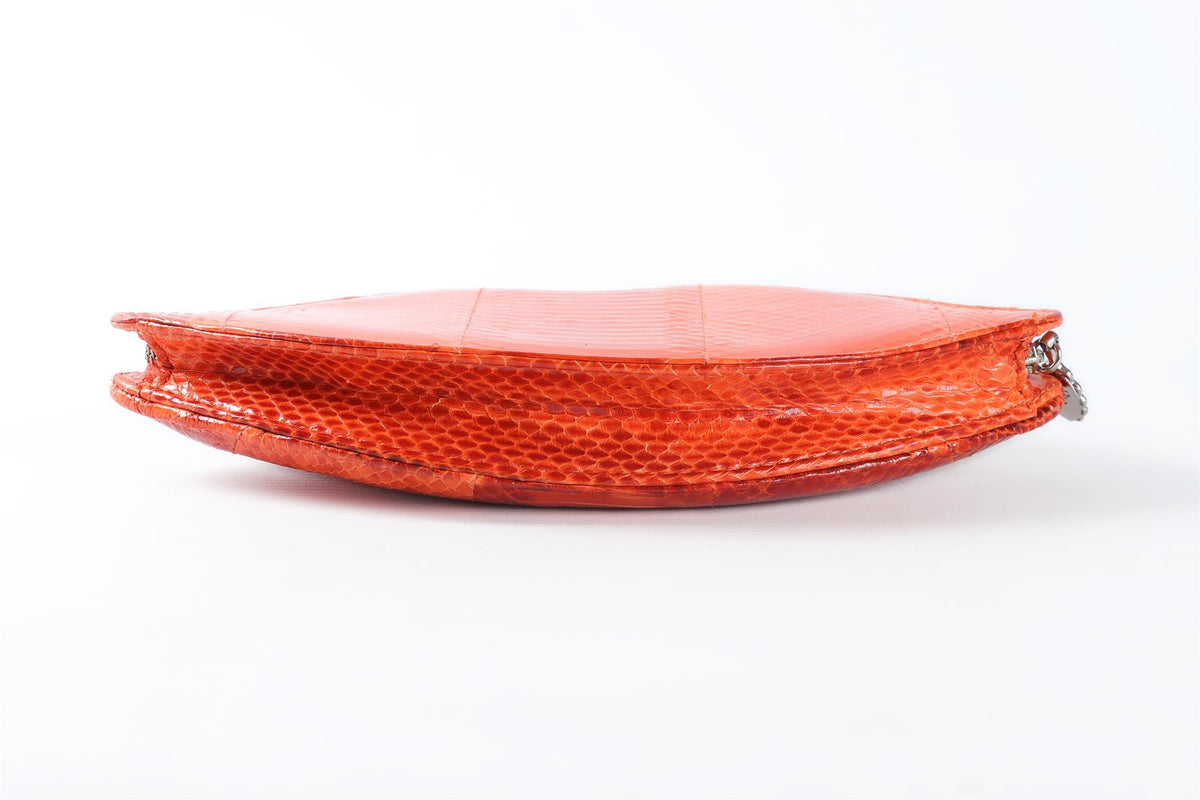 LULU GUINNESS ORANGE LIPS SNAKESKIN CLUTCH