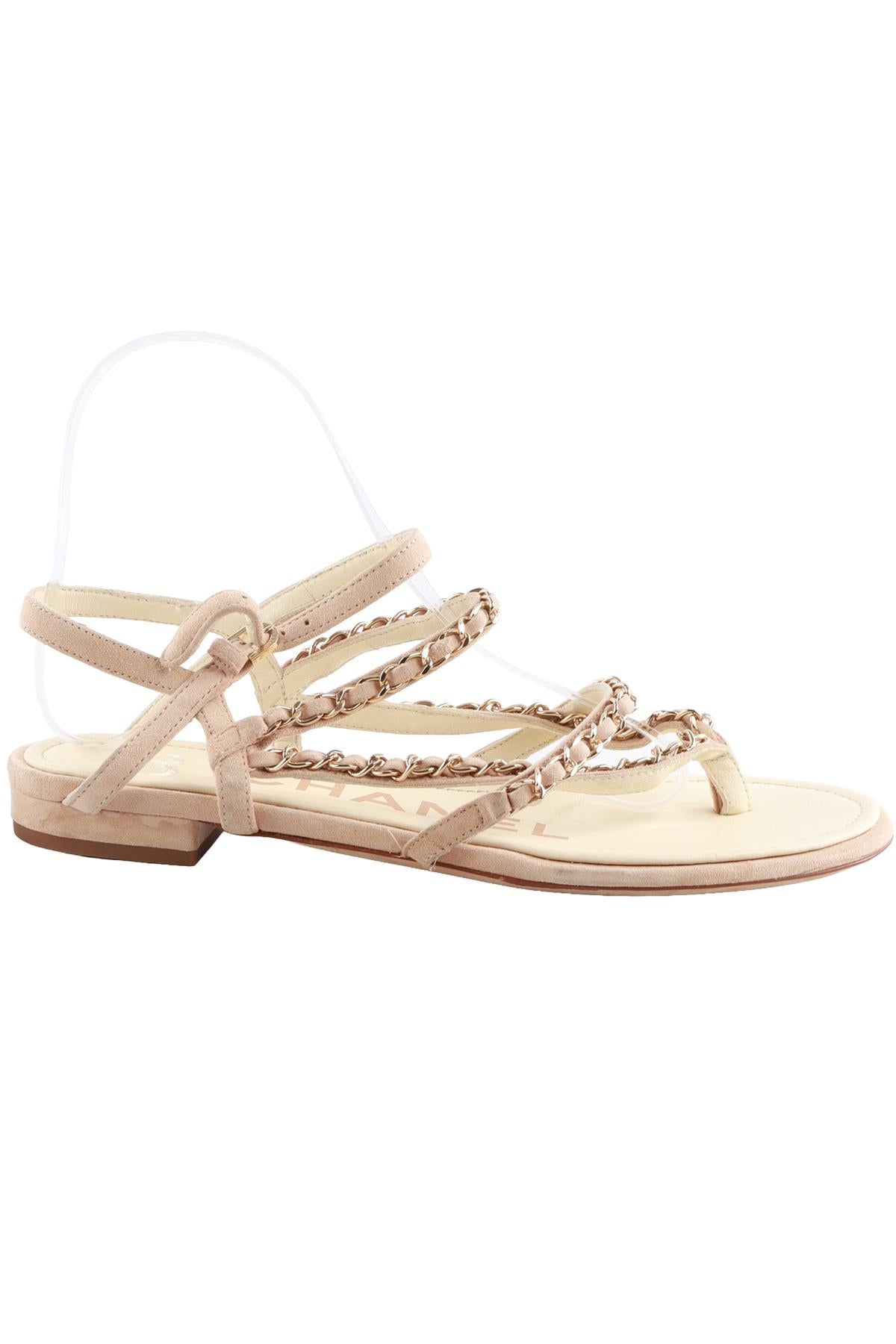 CHANEL BEIGE 2020 CHAIN AND SUEDE SANDALS EU 38 UK 5 US 8