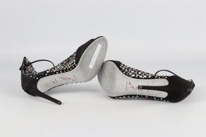 RENE CAOVILLA BLACK GALAXIA CRYSTAL AND SUEDE SANDALS EU 38.5 UK 5.5 US 8.5