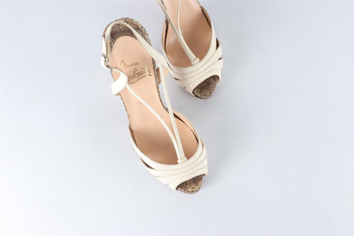 CHRISTIAN LOUBOUTIN CREAM LEATHER AND SNAKESKIN SANDALS EU 38 UK 5 US 8