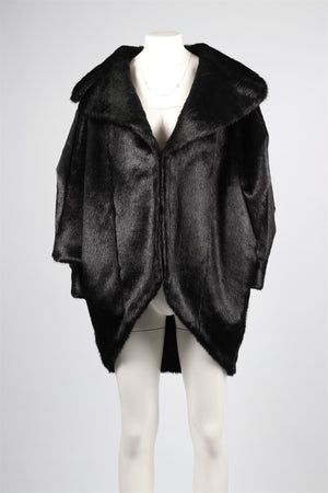 SAINT LAURENT BLACK FAUX FUR COAT FR 38 UK 10