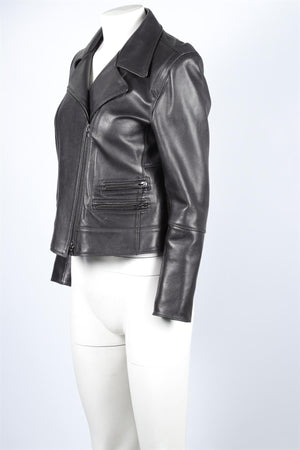 Sylvie Schimmel Black Leather Biker Jacket FR 44 UK 16