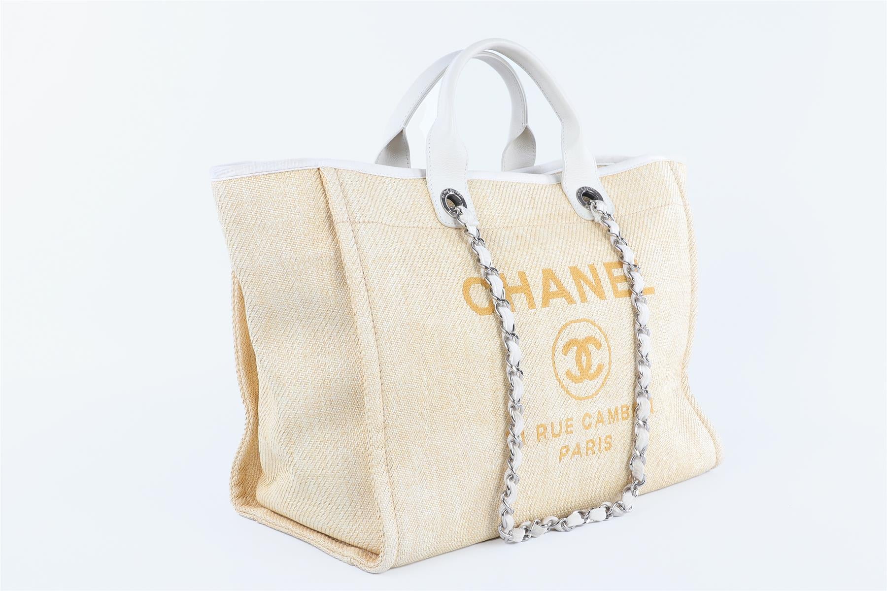CHANEL YELLOW 2014 DEAUVILLE MEDIUM RAFFIA TOTE BAG