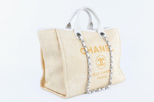 CHANEL YELLOW 2014 DEAUVILLE MEDIUM RAFFIA TOTE BAG