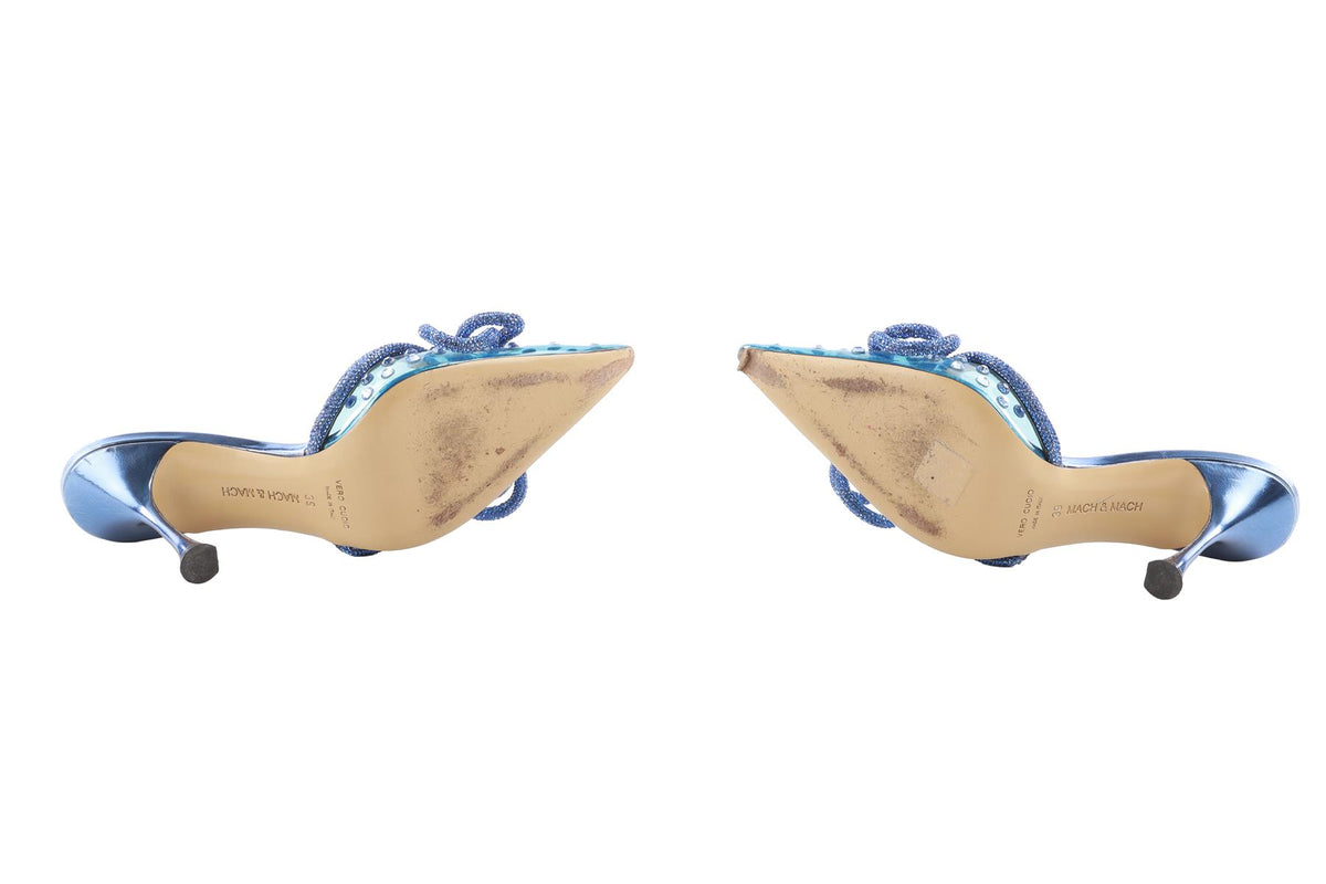 MACH & MACH BLUE CRYSTAL AND PVC MULES EU 39 UK 6 US 9