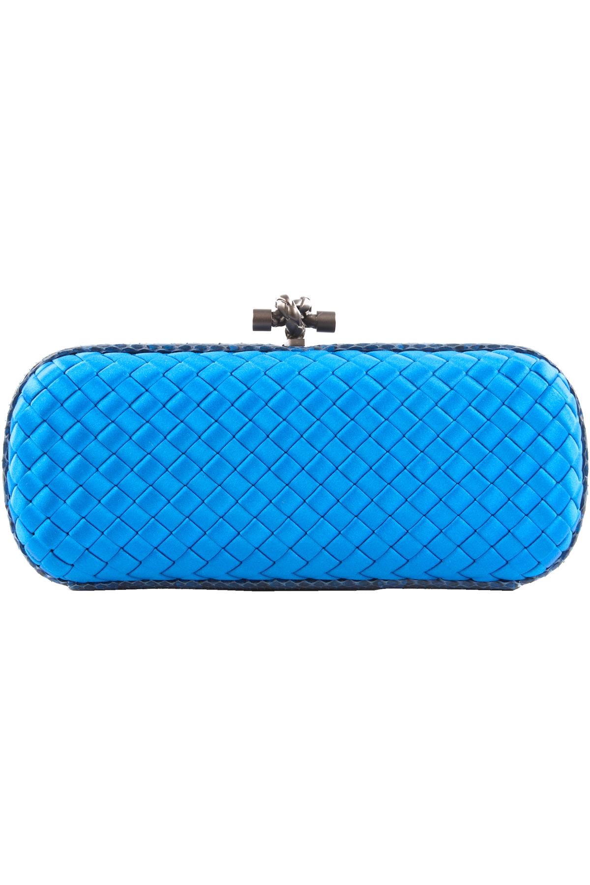 BOTTEGA VENETA BLUE INTRECCIATO SATIN CLUTCH