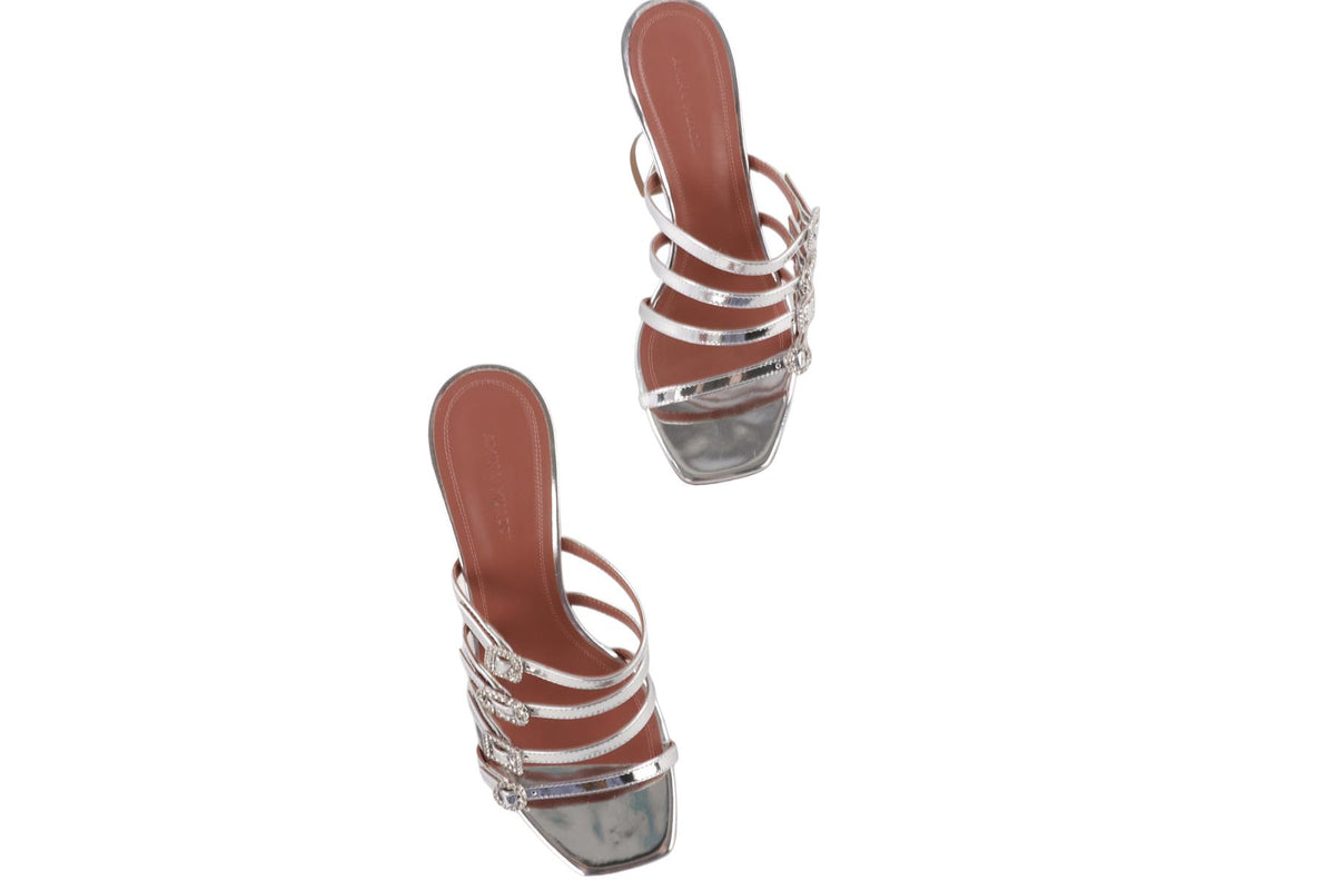 AMINA MUADDI SILVER PATENT LEATHER MULES EU 37 UK 4 US 7