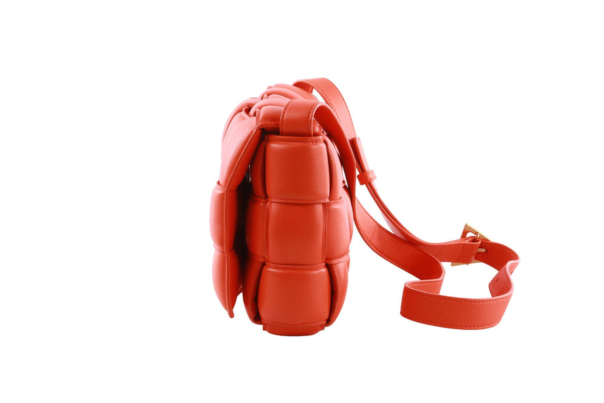 ORANGE CASSETTE INTRECCIATO LEATHER SHOULDER BAG
