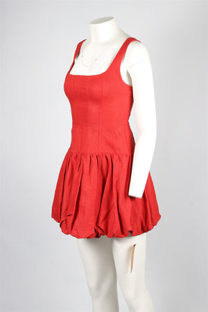 REFORMATION RED LINEN MINI DRESS US 2 UK 6