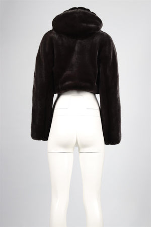 ALAÏA BLACK CROPPED FAUX FUR JACKET FR 42 UK 14