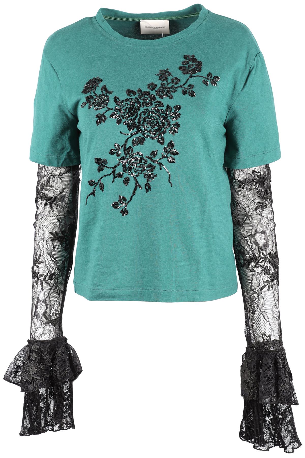 GIUSEPPE DI MORABITO GREEN AND BLACK LACE AND COTTON TOP IT 42 UK 10