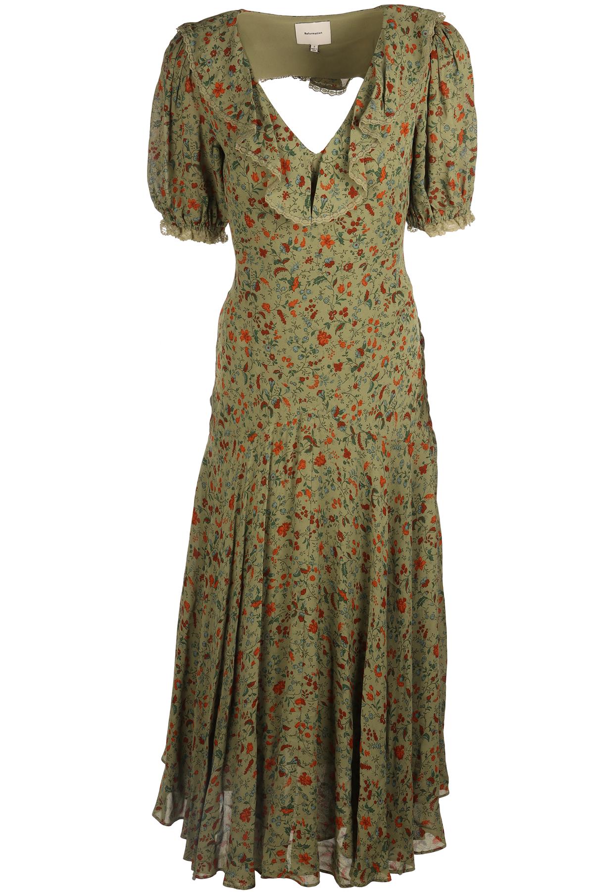 REFORMATION GREEN CREPE MAXI DRESS US 2 UK 6