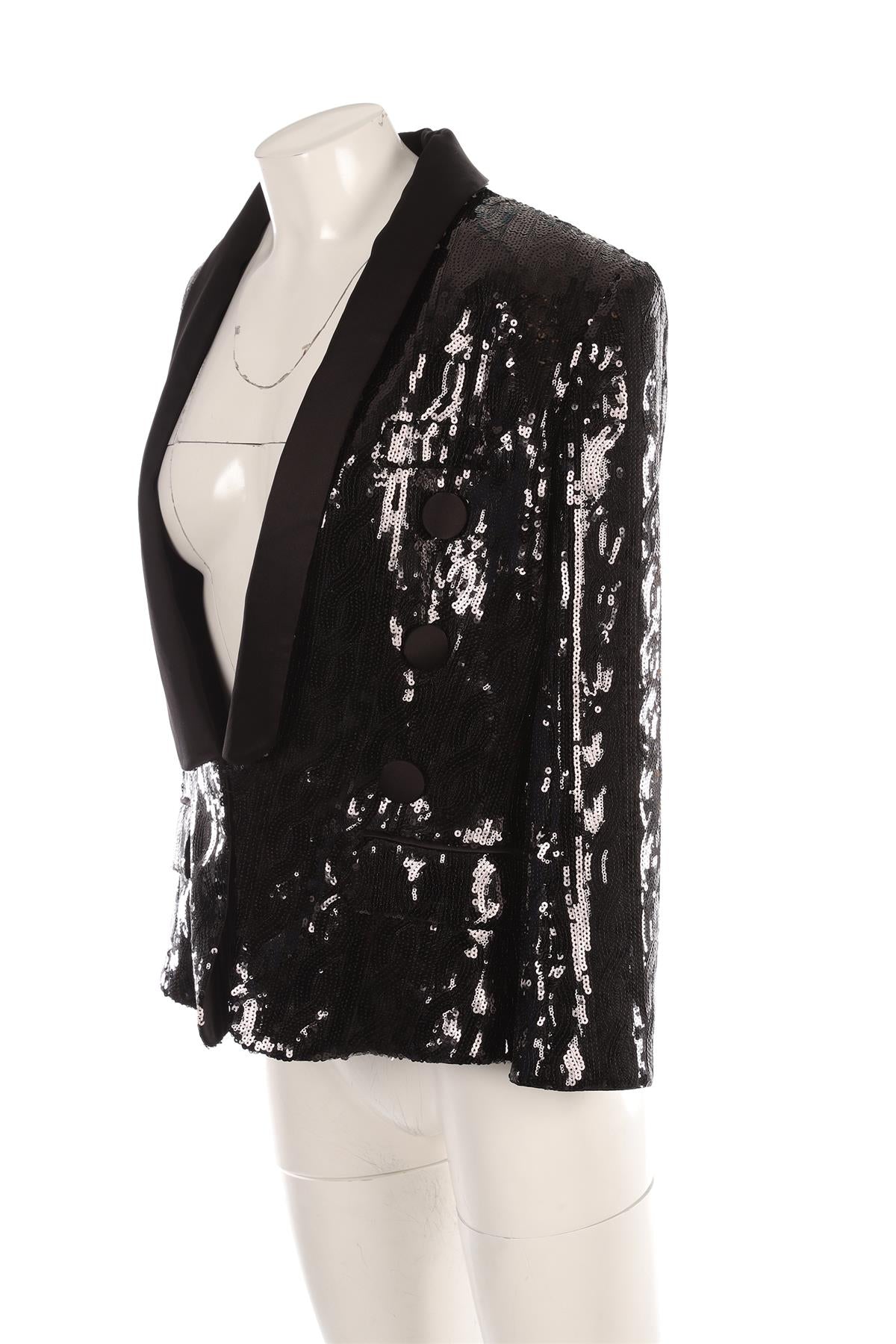 BALMAIN BLACK SEQUIN BLAZER FR 46 UK 18