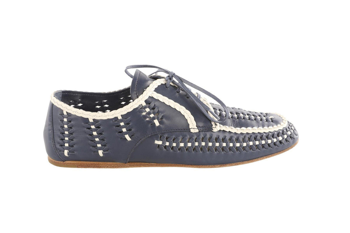 PRADA BLUE LEATHER BOATING SHOES EU 38.5 UK 5.5 US 8.5