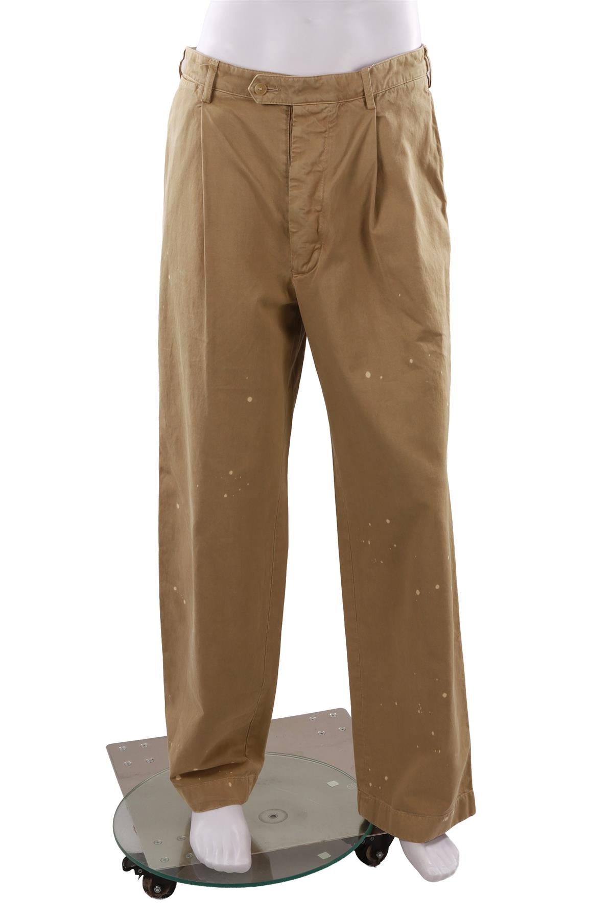 BEIGE MEN'S COTTON STRAIGHT LEG PANTS