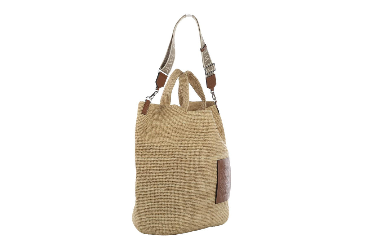 LOEWE + PAULA'S IBIZA BEIGE SLIT LARGE RAFFIA TOTE BAG