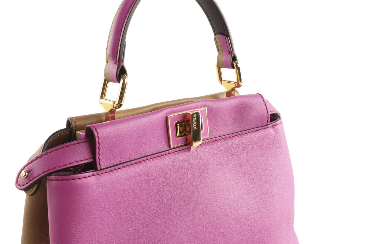 FENDI PINK PEEKABOO MINI BICOLOR LEATHER TOTE BAG