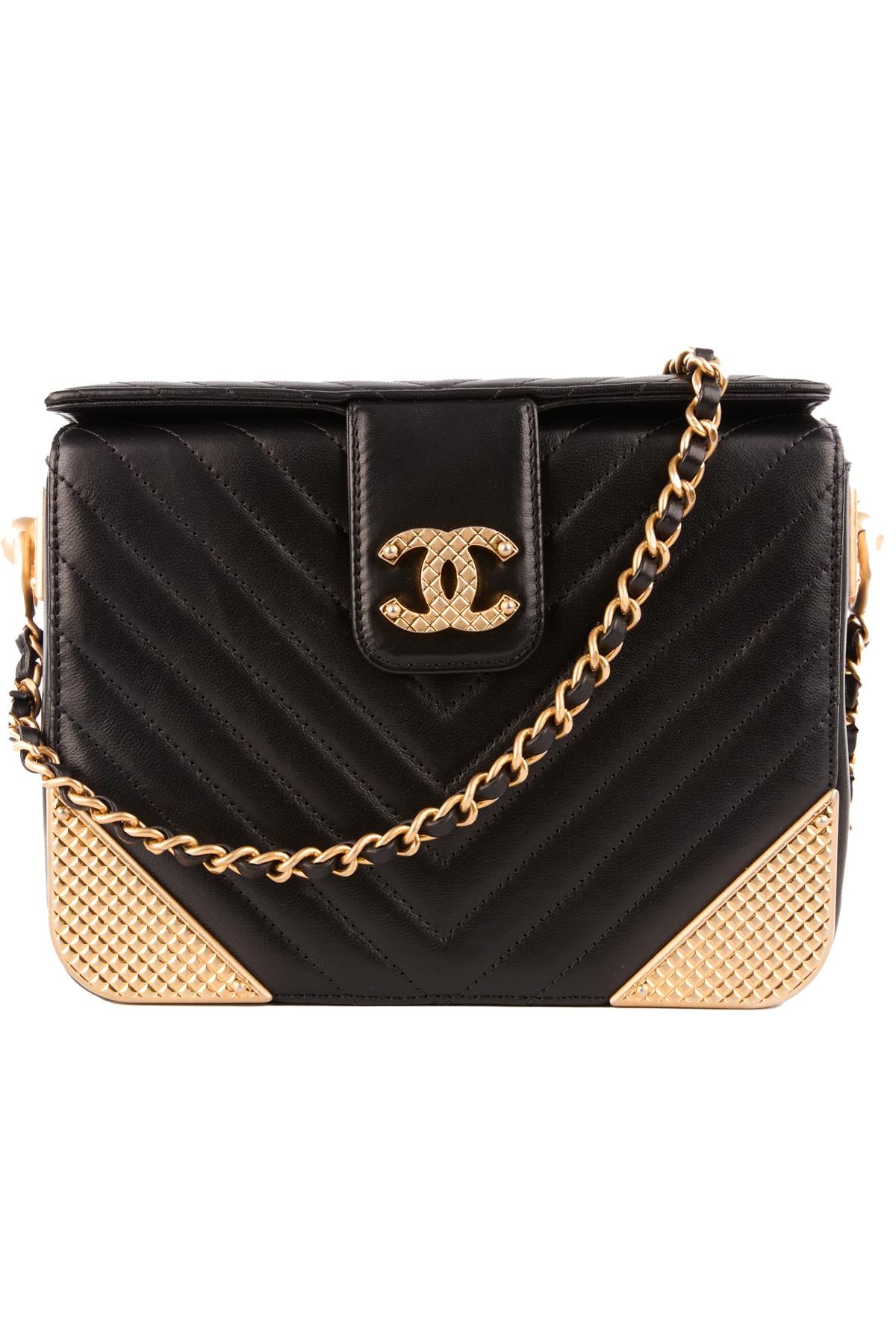 CHANEL BLACK 2017-2018 ROCK THE CORNER CHEVRON LEATHER SHOULDER BAG