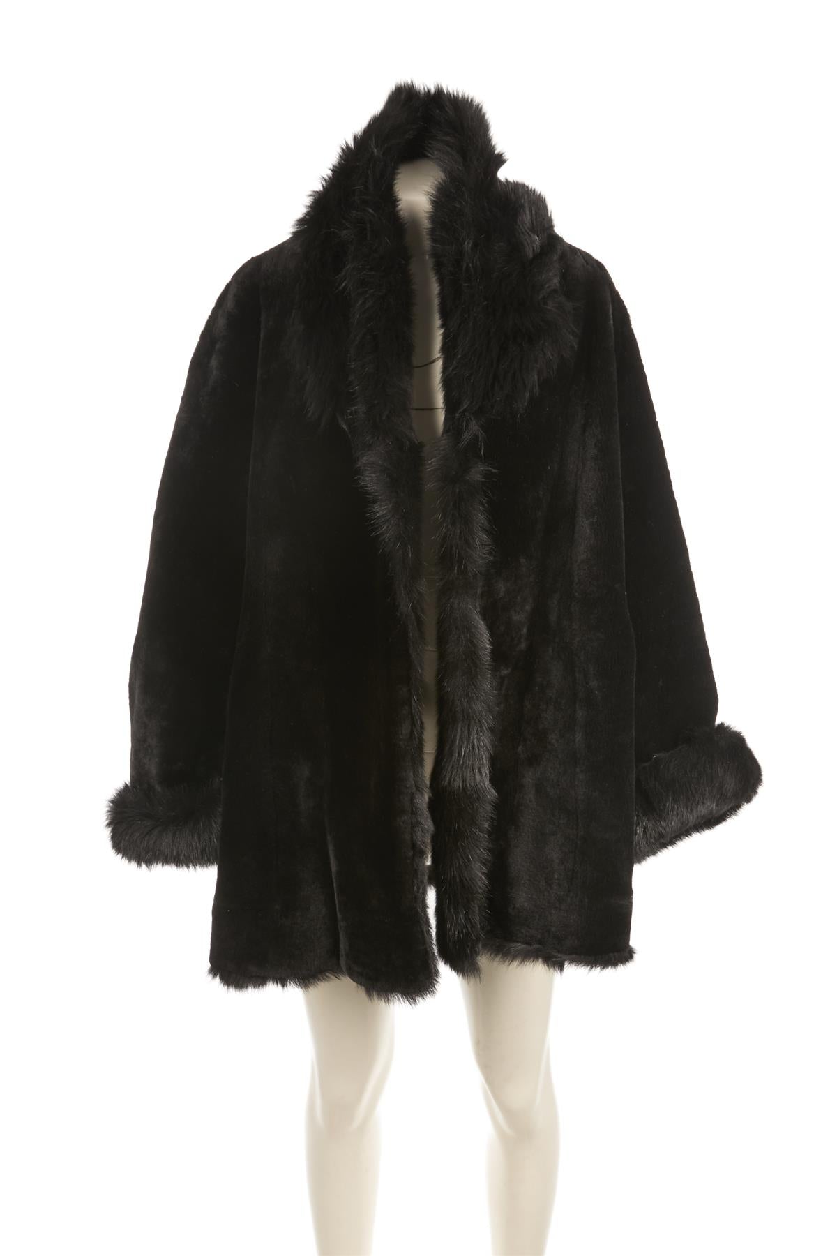 NOUR HAMMOUR BLACK SHEARLING COAT XSMALL