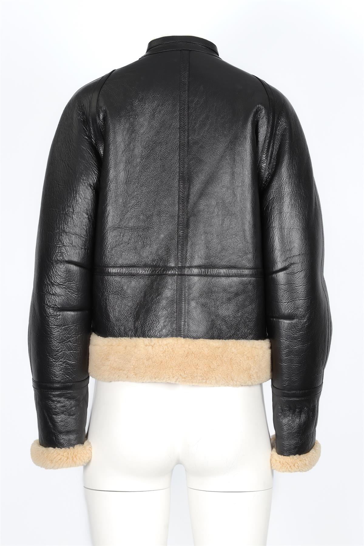 CELINE BLACK SHEARLING AND LEATHER JACKET FR 36 UK 8