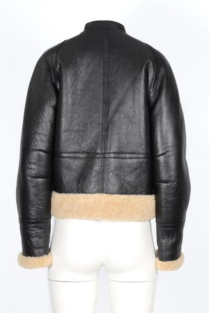 CELINE BLACK SHEARLING AND LEATHER JACKET FR 36 UK 8