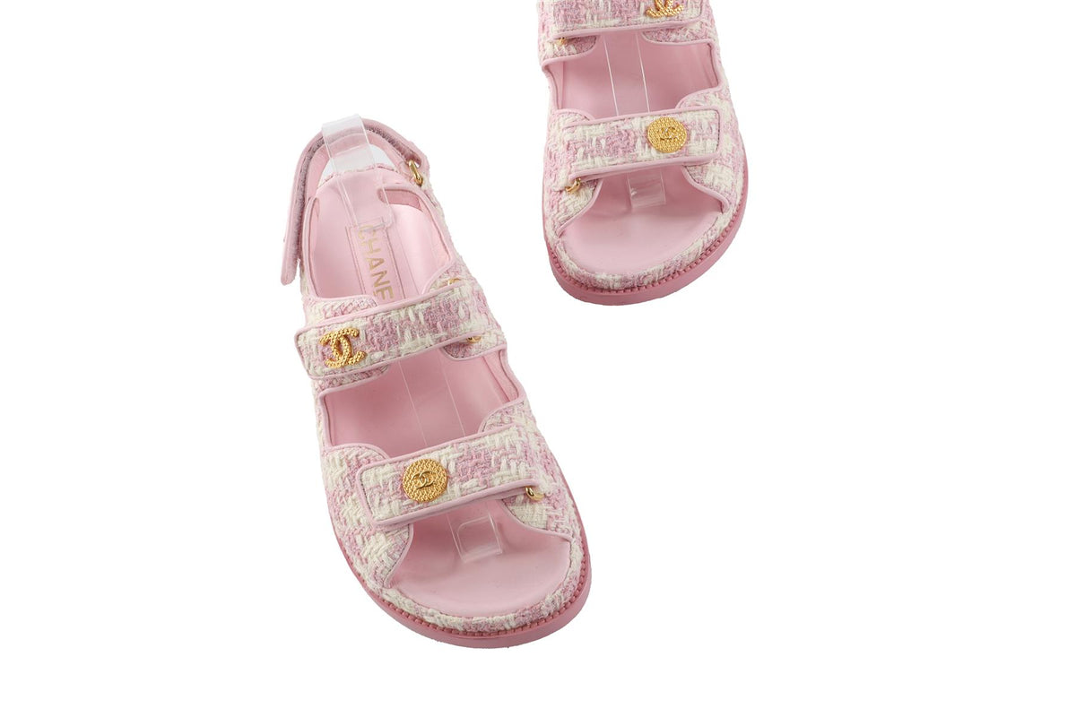 CHANEL PINK 2024 DAD TWEED SANDALS EU 38.5 UK 5.5 US 8.5