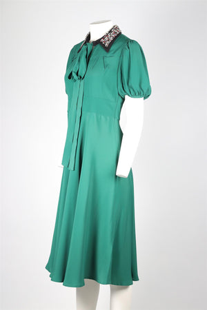 N°21 GREEN CRYSTAL AND SILK MIDI DRESS IT 42 UK 10