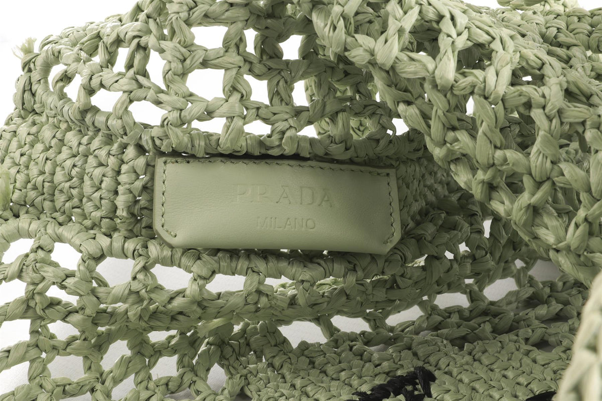 PRADA GREEN RAFFIA TOTE BAG