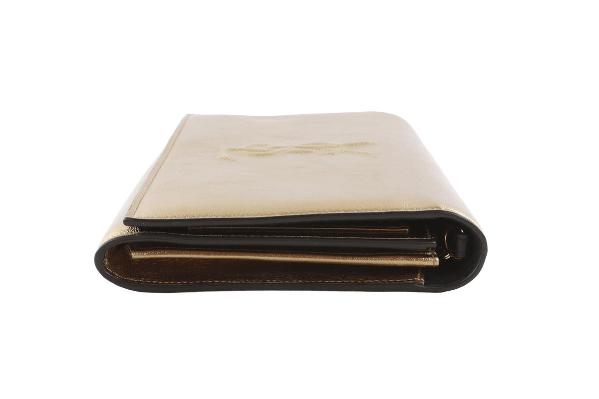 SAINT LAURENT GOLD BELLE DE JOUR LEATHER CLUTCH