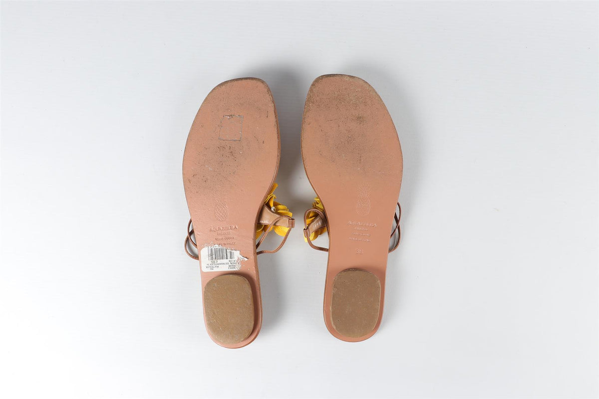 AQUAZZURA BROWN LEATHER FLIP FLOPS EU 38 UK 5 US 8