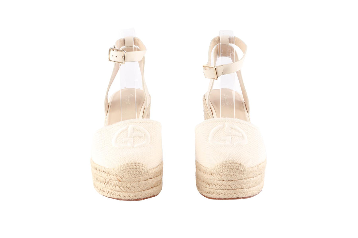 GIORGIO ARMANI CREAM CANVAS WEDGE ESPADRILLES EU 38 UK 5 US 8