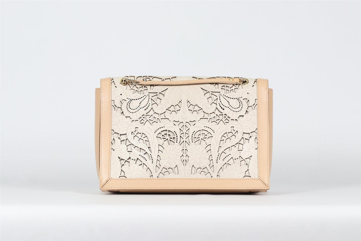 CAVALLI CLASS LASER CUT LEATHER SHOULDER BAG