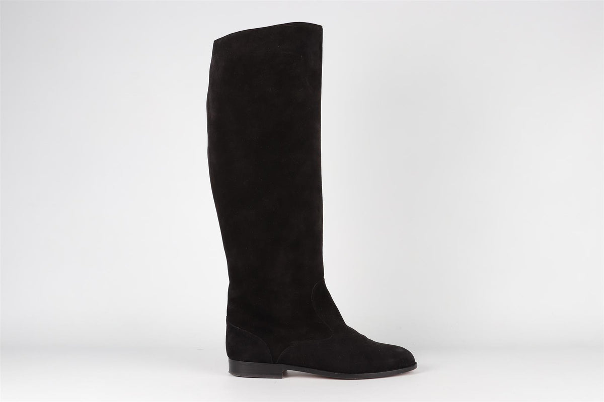 MANOLO BLAHNIK BLACK VINTAGE SUEDE KNEE HIGH BOOTS EU 38 UK 5 US 8