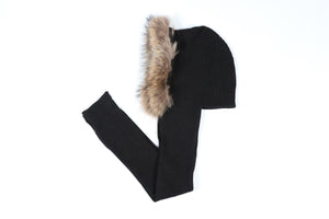 PAULIE BLACK CASHMERE AND FUR HOOD AND SCARF