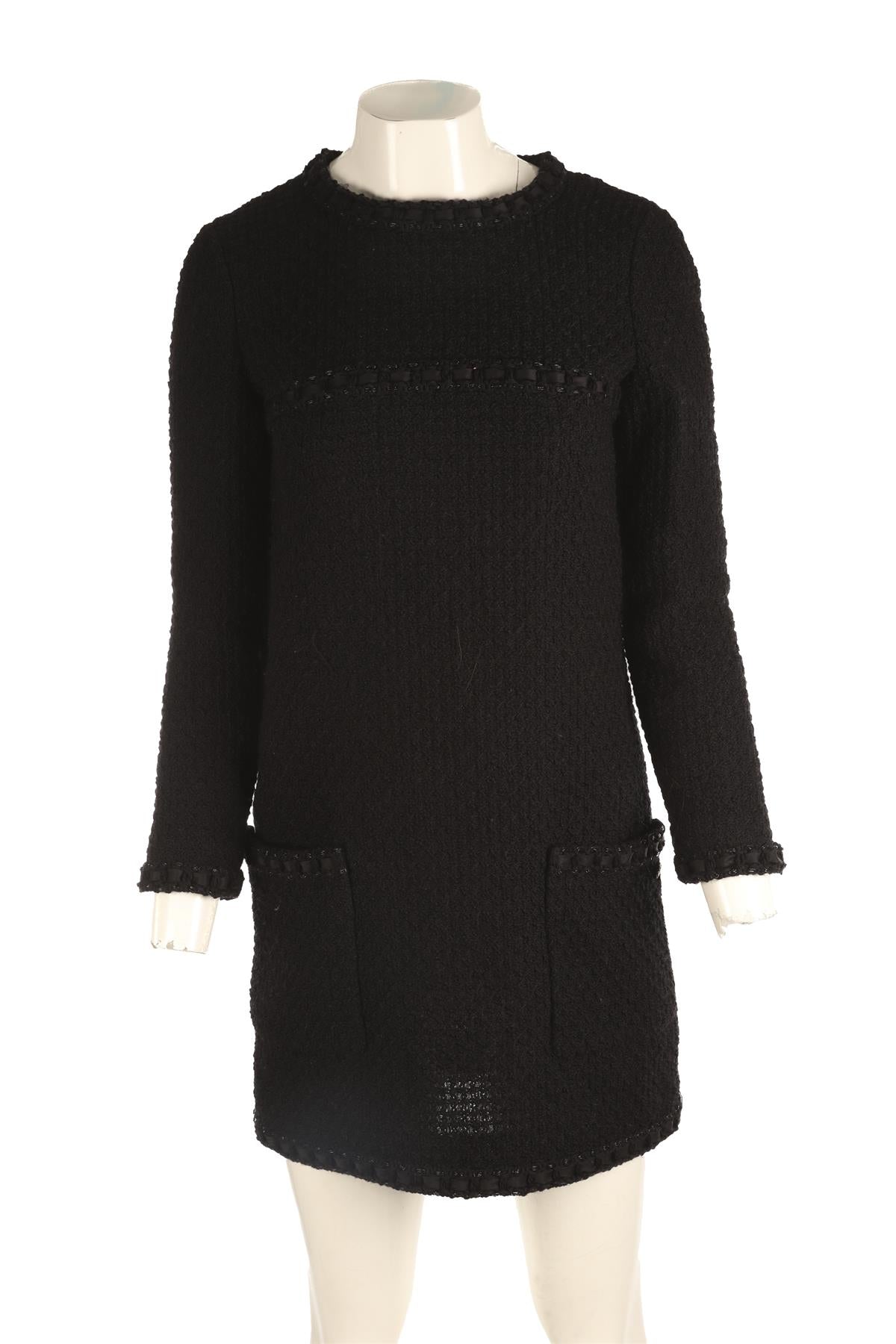 CHANEL BLACK 2016 WOOL MINI DRESS FR 38 UK 10