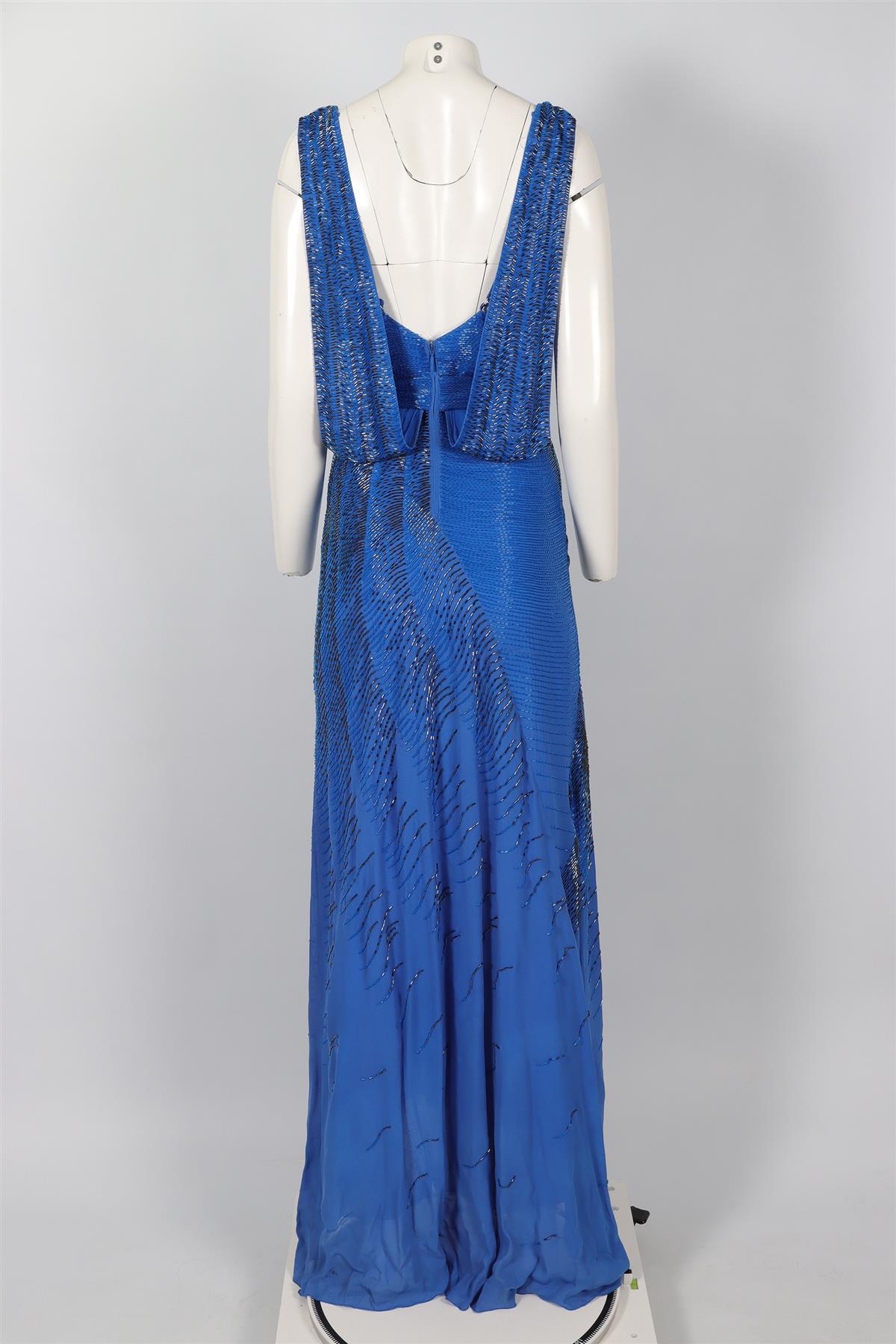 ROBERTO CAVILLI BLUE BEAD AND SILK GOWN IT 38 UK 6