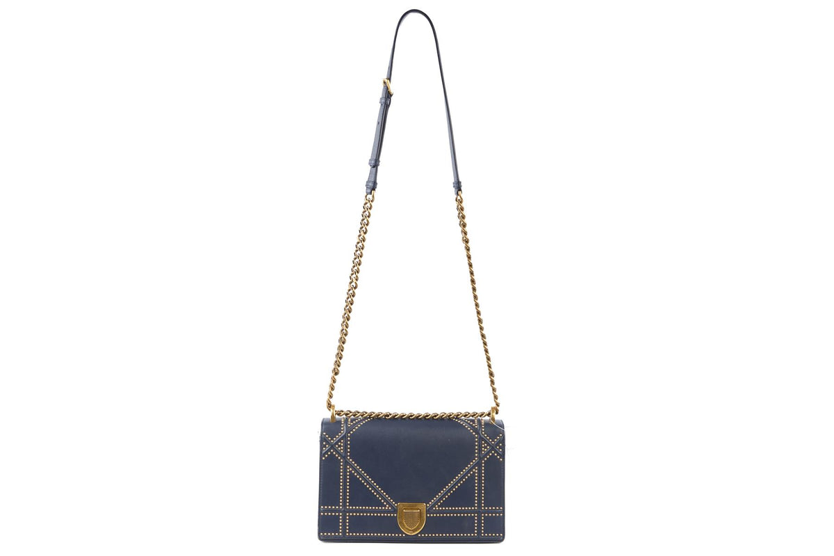 CHRISTIAN DIOR NAVY DIORAMA MEDIUM LEATHER SHOULDER BAG