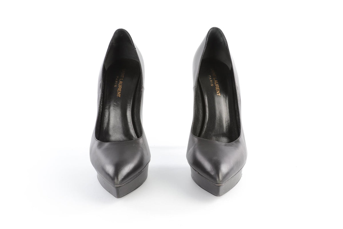 SAINT LAURENT BLACK LEATHER PLATFORM PUMPS