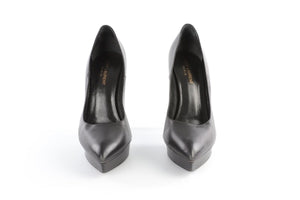 SAINT LAURENT BLACK LEATHER PLATFORM PUMPS